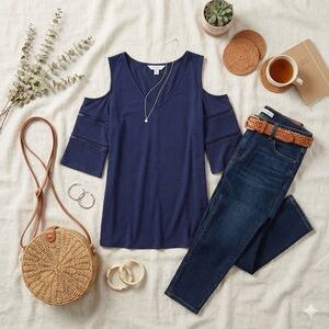 Westport Navy Cold Shoulder Blouse